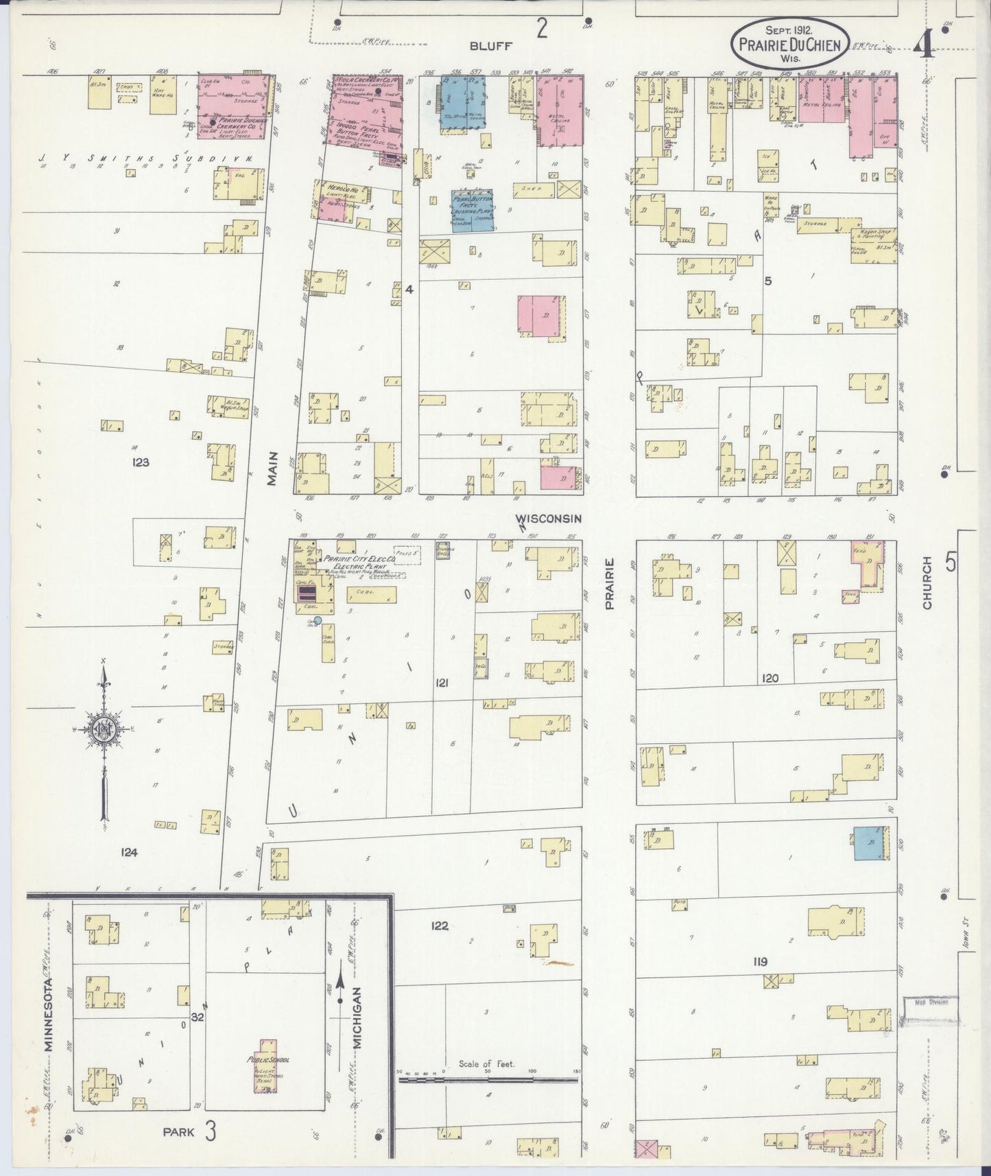 Sanborn Fire Insurance Map from Prairie du Chien, Crawford County, Wisconsin (1912), Sheet #0004 - Complete Map Set gallery image, historic Sanborn map, vintage wall art, Wisconsin Wisconsin