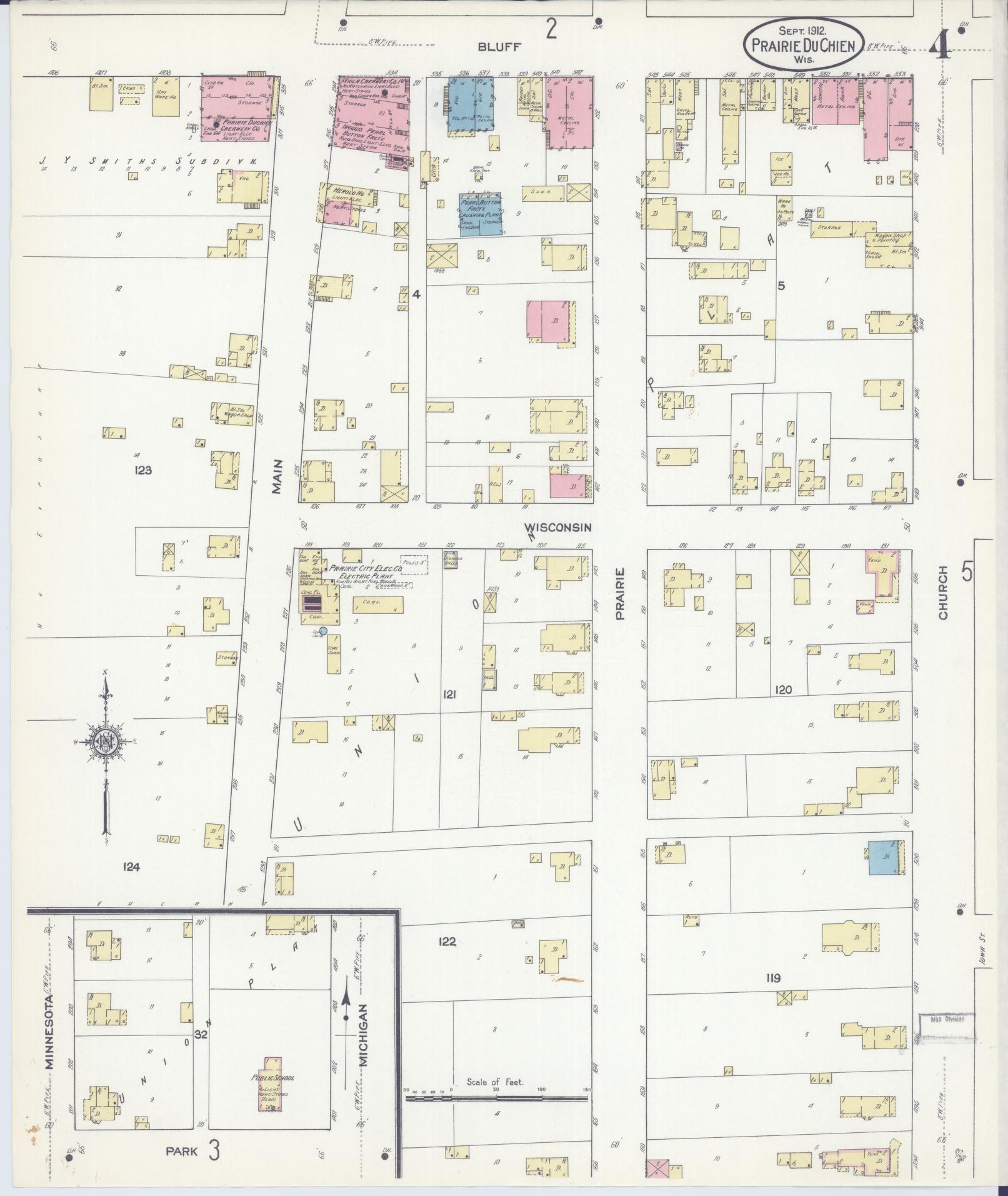Sanborn Fire Insurance Map from Prairie du Chien, Crawford County, Wisconsin (1912), Sheet #0004 - Complete Map Set gallery image, historic Sanborn map, vintage wall art, Wisconsin Wisconsin
