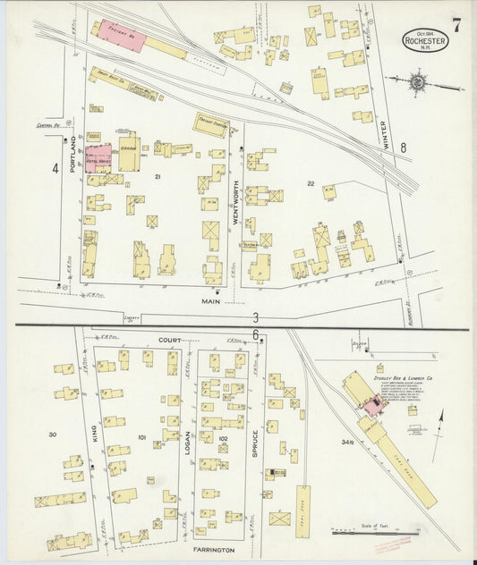 Sanborn Fire Insurance Map from Rochester, Strafford County, New Hampshire (1914), Sheet #0007 - Historic Sanborn Fire Insurance Map Print, vintage old map wall art, antique decor, genealogy gift, New Hampshire New Hampshire map