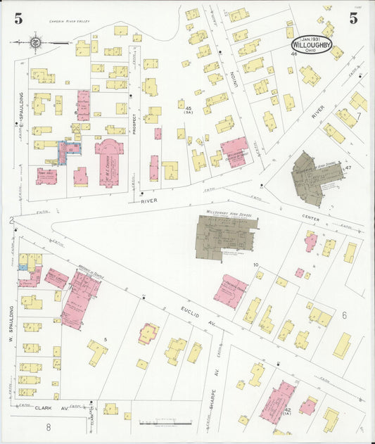 Sanborn Fire Insurance Map from Willoughby, Lake County, Ohio (1931), Sheet #0005 - Historic Sanborn Fire Insurance Map Print, vintage old map wall art, antique decor, genealogy gift, Ohio Ohio map