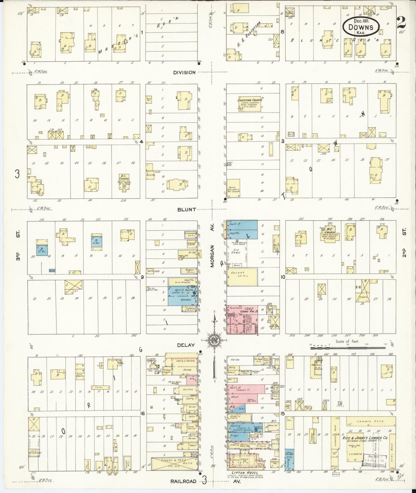 Sanborn Fire Insurance Map from Downs, Osborne County, Kansas (1911), Sheet #0002 - Complete Map Set gallery image, historic Sanborn map, vintage wall art, Kansas Kansas
