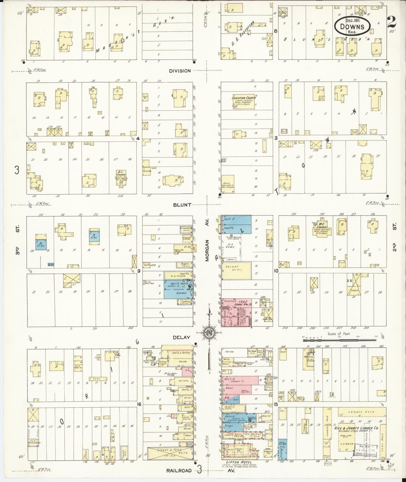 Sanborn Fire Insurance Map from Downs, Osborne County, Kansas (1911), Sheet #0002 - Complete Map Set gallery image, historic Sanborn map, vintage wall art, Kansas Kansas
