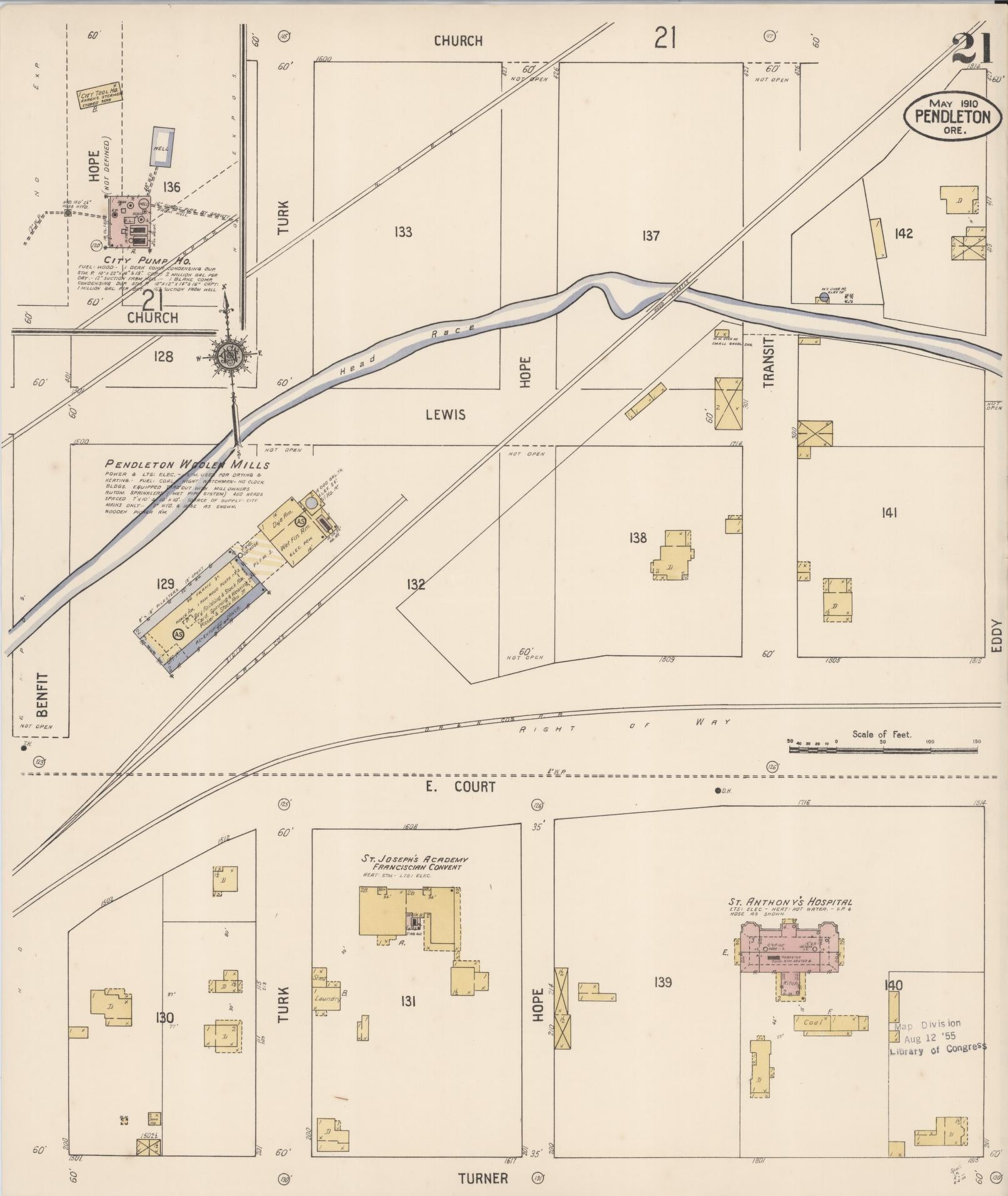 Sanborn Fire Insurance Map from Pendleton, Umatilla County, Oregon (1910), Sheet #0021 - Complete Map Set gallery image, historic Sanborn map, vintage wall art, Oregon Oregon