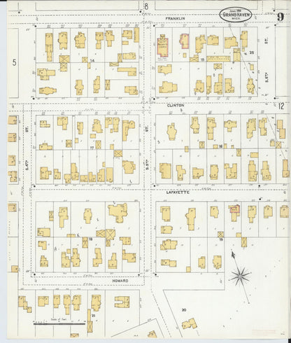 Sanborn Fire Insurance Map from Grand Haven, Ottawa County, Michigan (1906), Sheet #0009 - Complete Map Set gallery image, historic Sanborn map, vintage wall art, Michigan Michigan