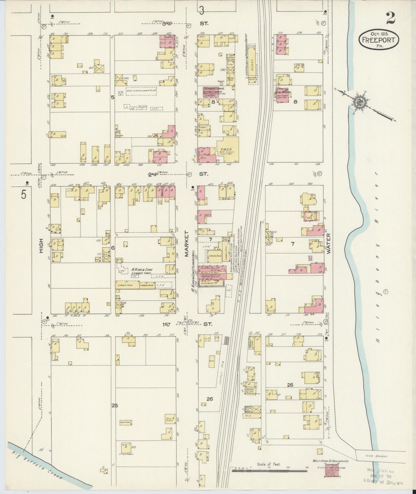 Sanborn Fire Insurance Map from Freeport, Armstrong County, Pennsylvania (1913), Sheet #0002 - Historic Sanborn Fire Insurance Map Print, vintage old map wall art, antique decor, genealogy gift, Pennsylvania Pennsylvania map