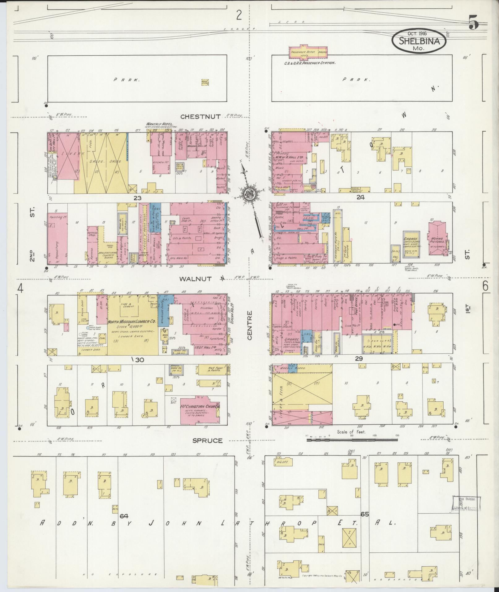 Sanborn Fire Insurance Map from Shelbina, Shelby County, Missouri (1916), Sheet #0005 - Complete Map Set gallery image, historic Sanborn map, vintage wall art, Missouri Missouri