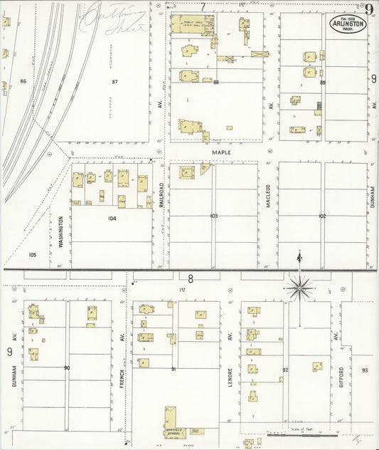 Sanborn Fire Insurance Map from Arlington, Snohomish County, Washington (1909), Sheet #0009 - Historic Sanborn Fire Insurance Map Print, vintage old map wall art, antique decor, genealogy gift, Washington Washington map