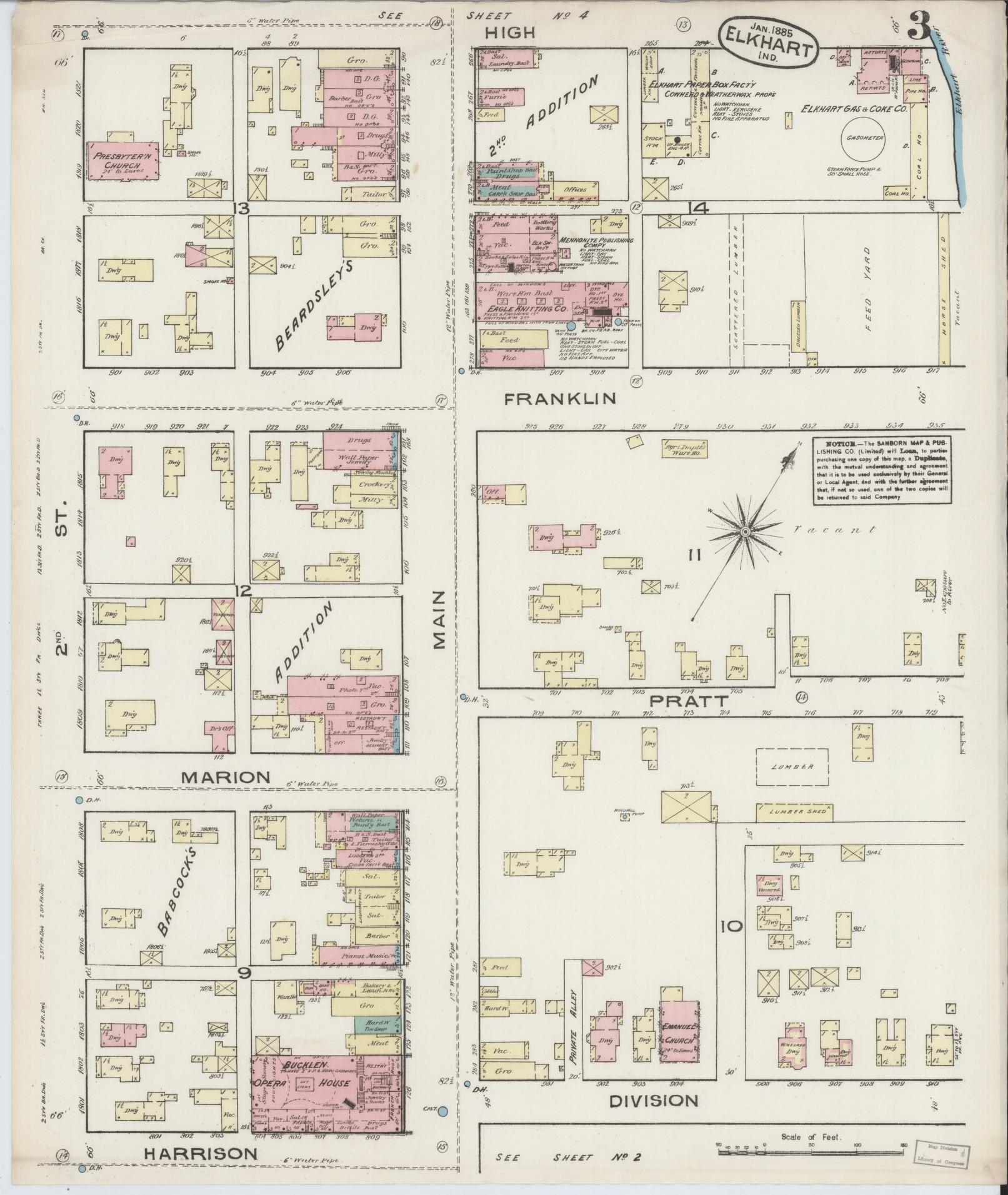 Sanborn Fire Insurance Map from Elkhart, Elkhart County, Indiana (1885), Sheet #0003 - Complete Map Set gallery image, historic Sanborn map, vintage wall art, Indiana Indiana