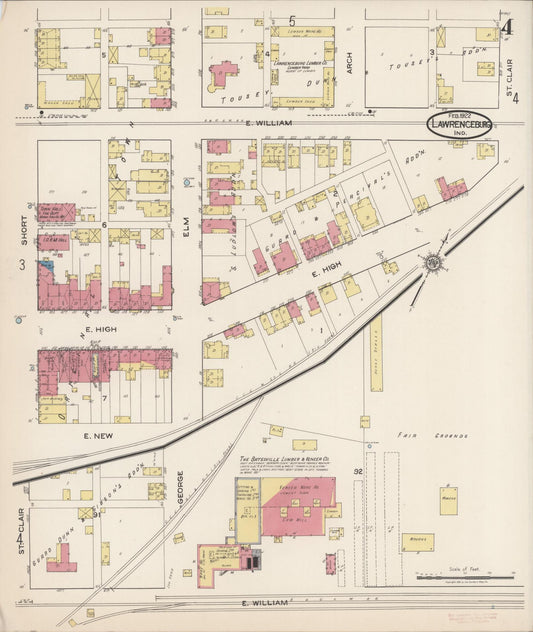 Sanborn Fire Insurance Map from Lawrenceburg, Dearborn County, Indiana (1922), Sheet #0004 - Historic Sanborn Fire Insurance Map Print, vintage old map wall art, antique decor, genealogy gift, Indiana Indiana map