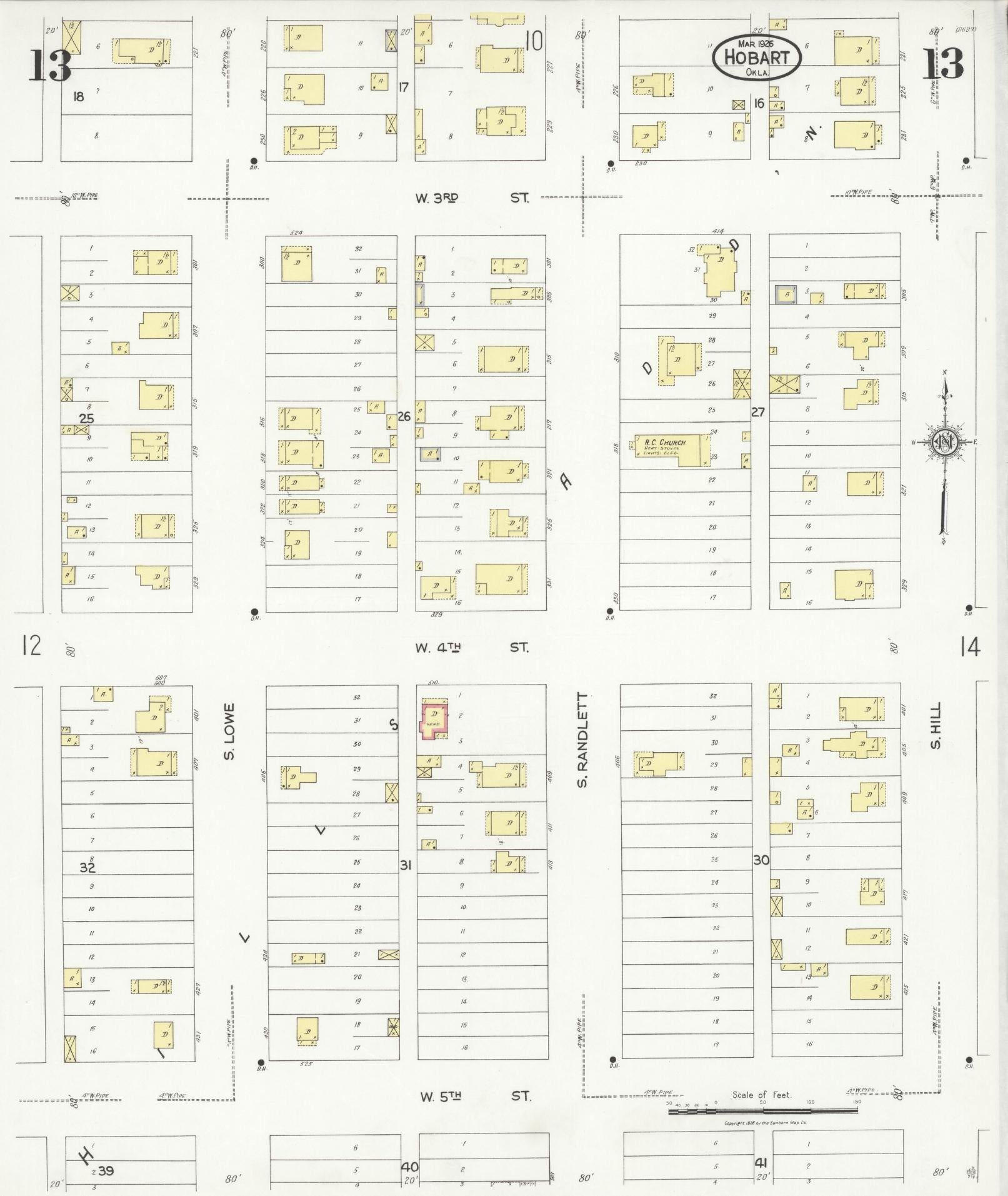 Sanborn Fire Insurance Map from Hobart, Kiowa County, Oklahoma (1926), Sheet #0013 - Historic Sanborn Fire Insurance Map Print, vintage old map wall art, antique decor, genealogy gift, Oklahoma Oklahoma map