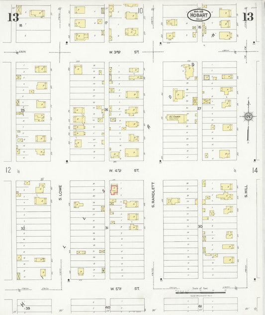 Sanborn Fire Insurance Map from Hobart, Kiowa County, Oklahoma (1926), Sheet #0013 - Historic Sanborn Fire Insurance Map Print, vintage old map wall art, antique decor, genealogy gift, Oklahoma Oklahoma map