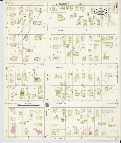 Sanborn Fire Insurance Map from Dowagiac, Cass County, Michigan (1913), Sheet #0006 - Historic Sanborn Fire Insurance Map Print, vintage old map wall art, antique decor, genealogy gift, Michigan Michigan map