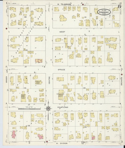 Sanborn Fire Insurance Map from Dowagiac, Cass County, Michigan (1913), Sheet #0006 - Historic Sanborn Fire Insurance Map Print, vintage old map wall art, antique decor, genealogy gift, Michigan Michigan map