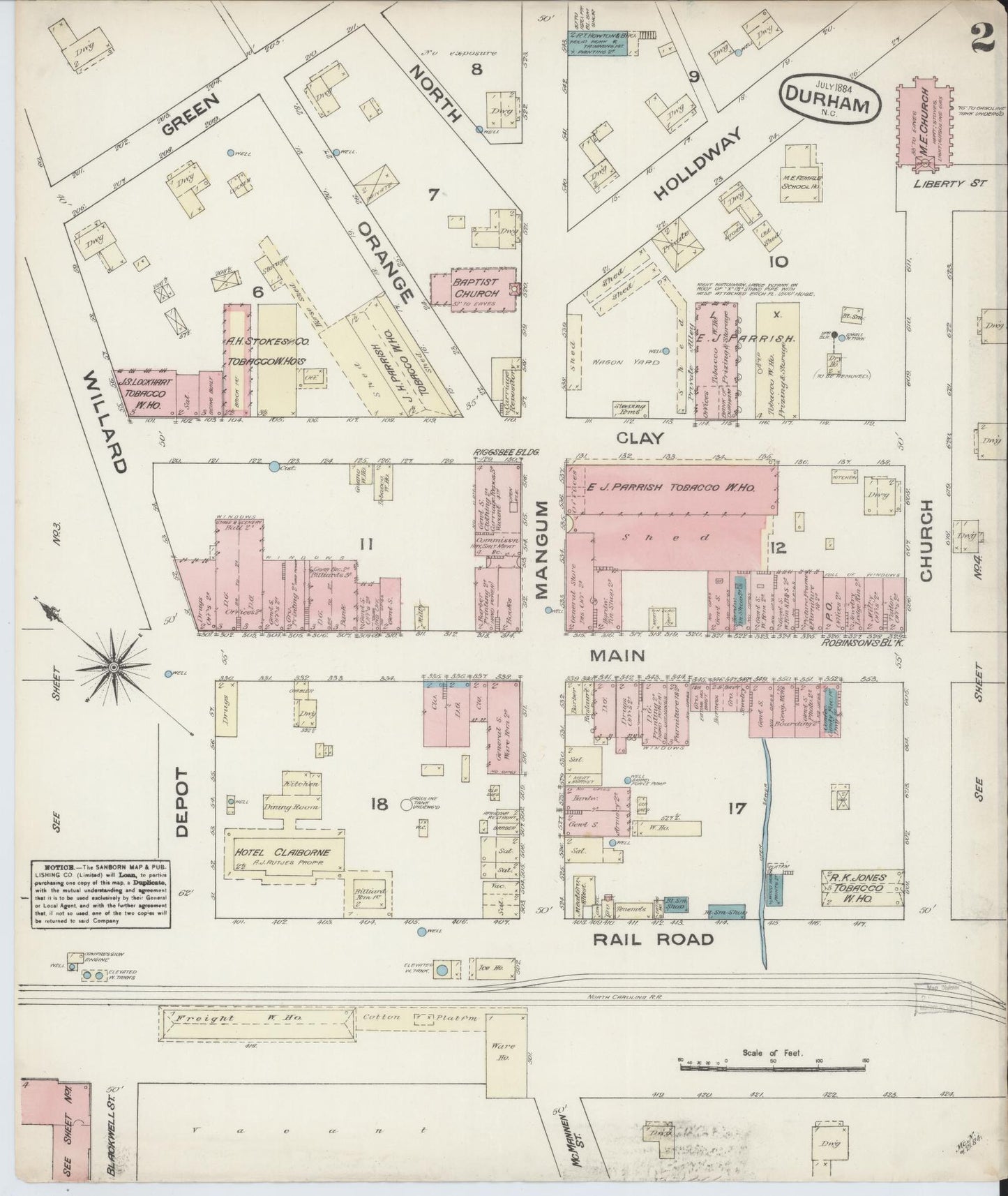 Sanborn Fire Insurance Map from Durham, Durham County, North Carolina (1884), Sheet #0002 - Complete Map Set gallery image, historic Sanborn map, vintage wall art, North Carolina North Carolina