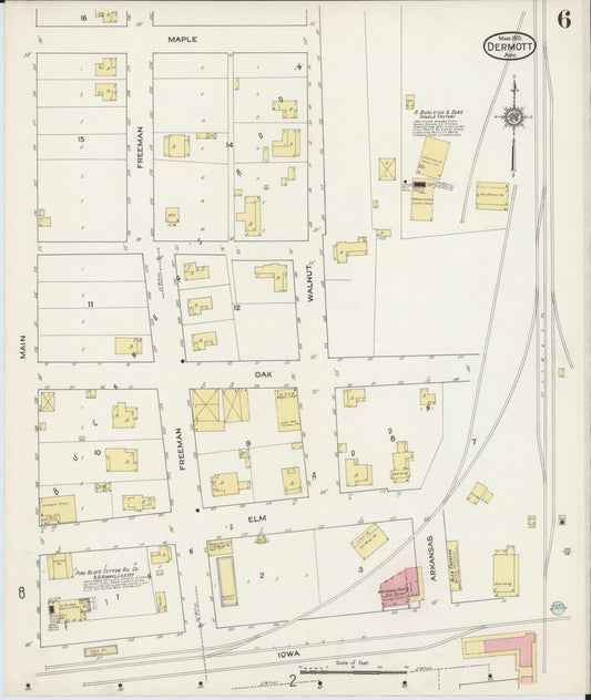 Sanborn Fire Insurance Map from Dermott, Chicot County, Arkansas (1915), Sheet #0006 - Historic Sanborn Fire Insurance Map Print, vintage old map wall art, antique decor, genealogy gift, Arkansas Arkansas map