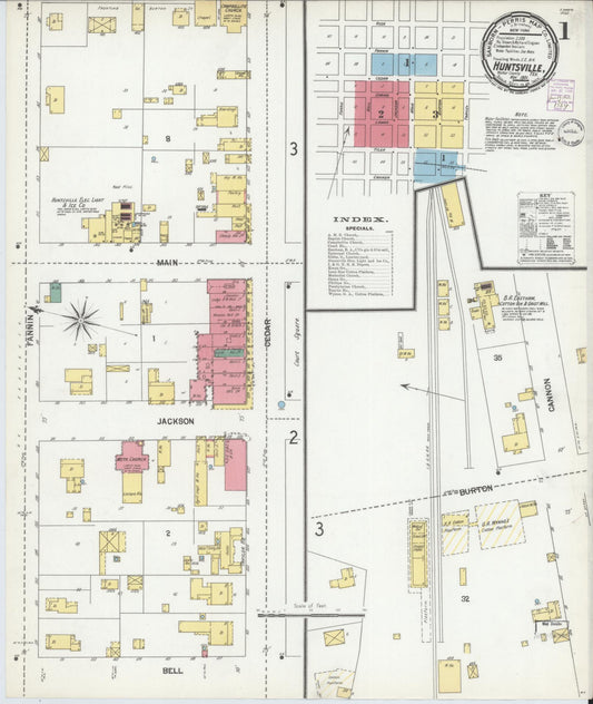 Sanborn Fire Insurance Map from Huntsville, Walker County, Texas (1901), Sheet #0001 - Complete Map Set gallery image, historic Sanborn map, vintage wall art, Texas Texas