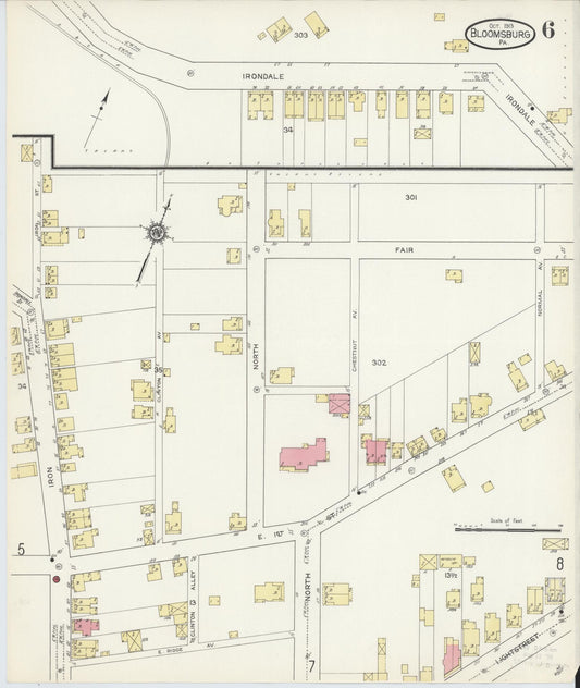 Sanborn Fire Insurance Map from Bloomsburg, Columbia County, Pennsylvania (1913), Sheet #0006 - Historic Sanborn Fire Insurance Map Print, vintage old map wall art, antique decor, genealogy gift, Pennsylvania Pennsylvania map