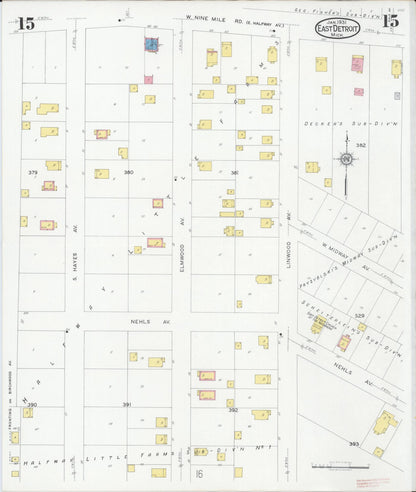 Sanborn Fire Insurance Map from East Detroit, Macomb County, Michigan (1931), Sheet #0015 - Complete Map Set gallery image, historic Sanborn map, vintage wall art, Michigan Michigan