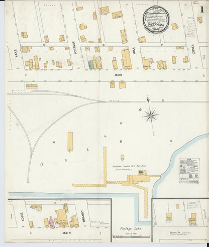 Sanborn Fire Insurance Map from Onekama, Manistee County, Michigan (1900), Sheet #0001 - Complete Map Set gallery image, historic Sanborn map, vintage wall art, Michigan Michigan