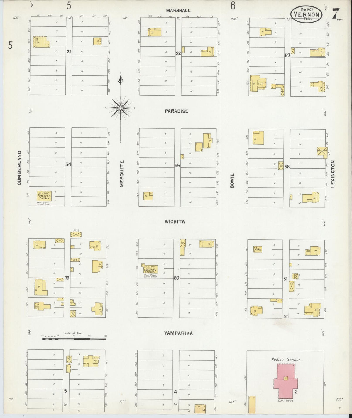 Sanborn Fire Insurance Map from Vernon, Wilbarger County, Texas (1902), Sheet #0007 - Complete Map Set gallery image, historic Sanborn map, vintage wall art, Texas Texas