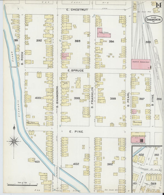 Sanborn Fire Insurance Map from Shamokin, Northumberland County, Pennsylvania (1891), Sheet #0014 - Historic Sanborn Fire Insurance Map Print, vintage old map wall art, antique decor, genealogy gift, Pennsylvania Pennsylvania map