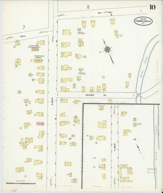Sanborn Fire Insurance Map from Franklinville, Cattaraugus County, New York (1912), Sheet #0010 - Historic Sanborn Fire Insurance Map Print, vintage old map wall art, antique decor, genealogy gift, New York New York map
