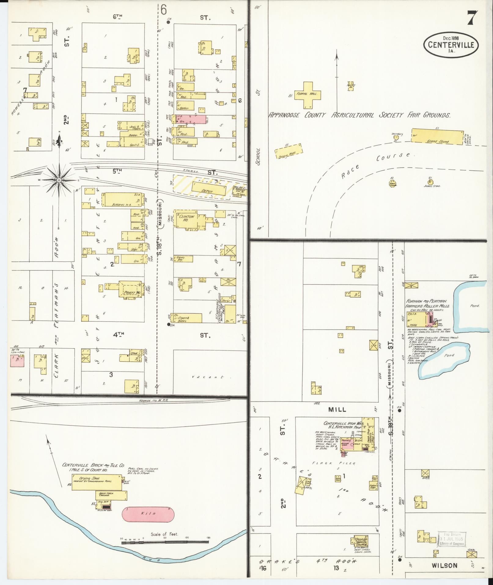 Sanborn Fire Insurance Map from Centerville, Appanoose County, Iowa (1898), Sheet #0007 - Historic Sanborn Fire Insurance Map Print, vintage old map wall art
