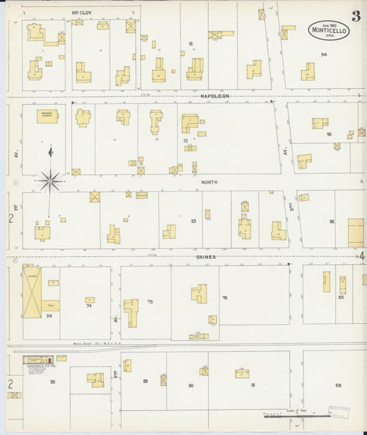 Sanborn Fire Insurance Map from Monticello, Drew County, Arkansas (1903), Sheet #0003 - Historic Sanborn Fire Insurance Map Print, vintage old map wall art, antique decor, genealogy gift, Arkansas Arkansas map