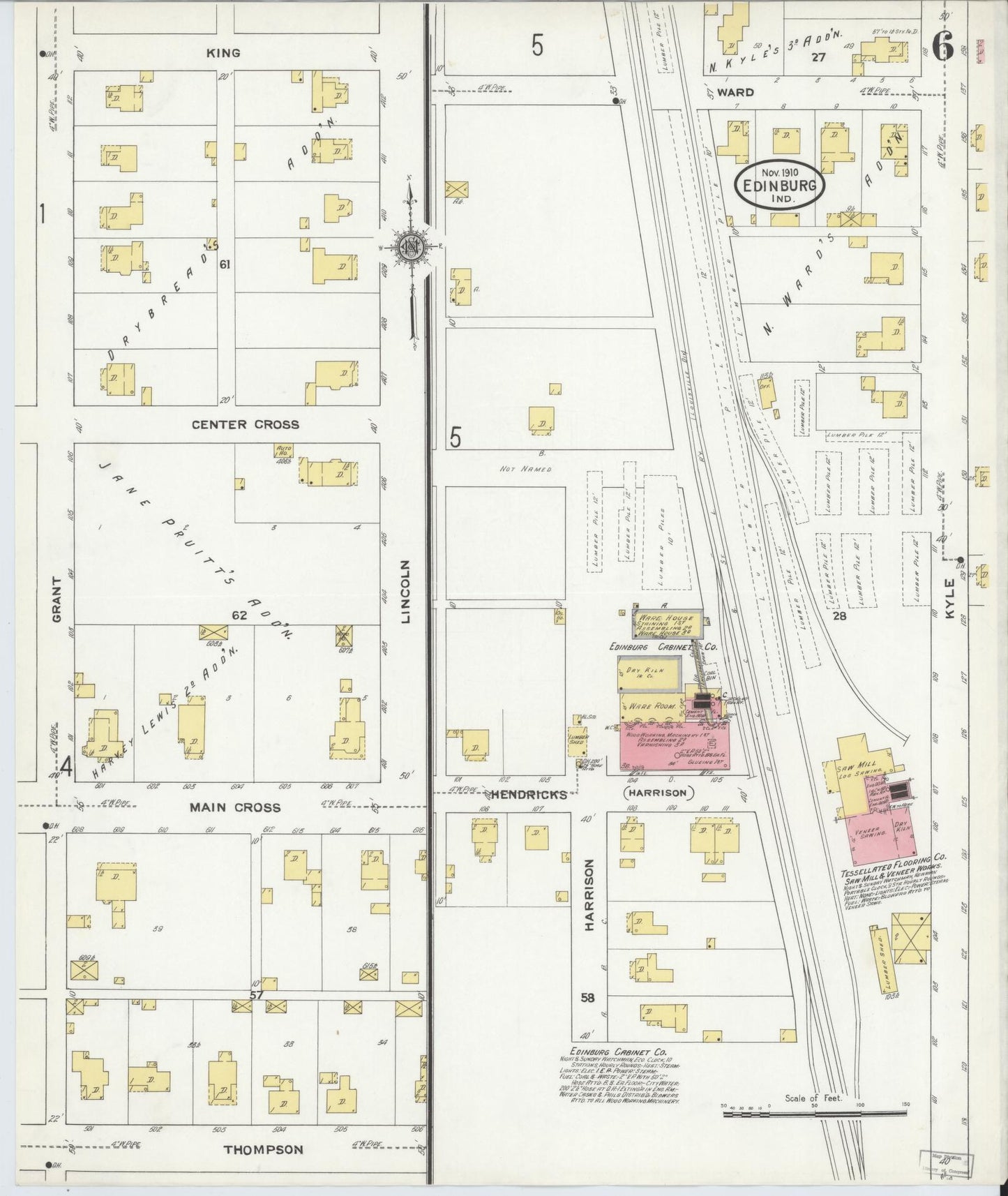 Sanborn Fire Insurance Map from Edinburg, Johnson And Bartholomew Counties, Indiana (1910), Sheet #0006 - Complete Map Set gallery image, historic Sanborn map, vintage wall art, Indiana Indiana