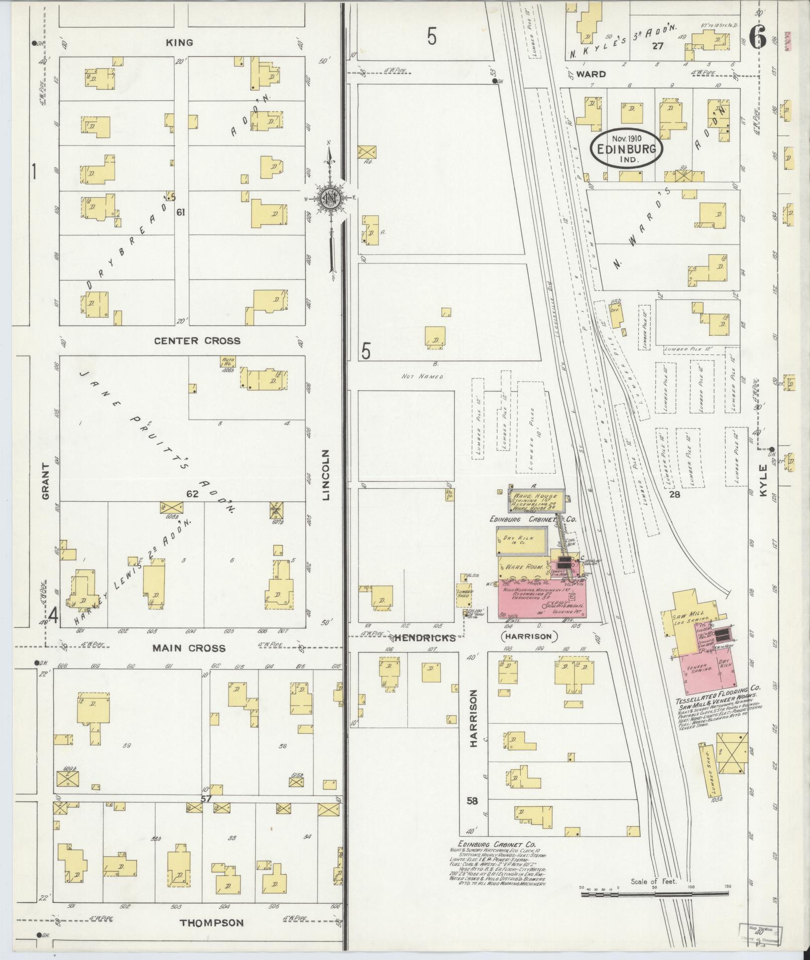 Sanborn Fire Insurance Map from Edinburg, Johnson And Bartholomew Counties, Indiana (1910), Sheet #0006 - Complete Map Set gallery image, historic Sanborn map, vintage wall art, Indiana Indiana