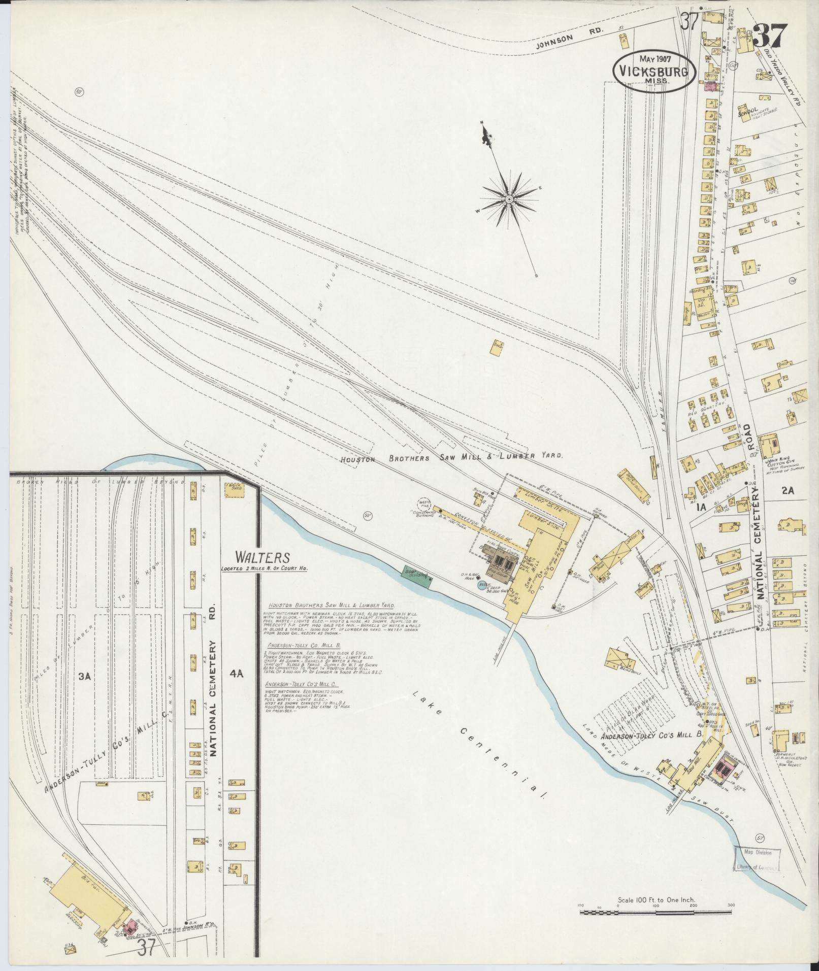 Sanborn Fire Insurance Map from Vicksburg, Warren County, Mississippi (1907), Sheet #0037 - Complete Map Set gallery image, historic Sanborn map, vintage wall art, Mississippi Mississippi