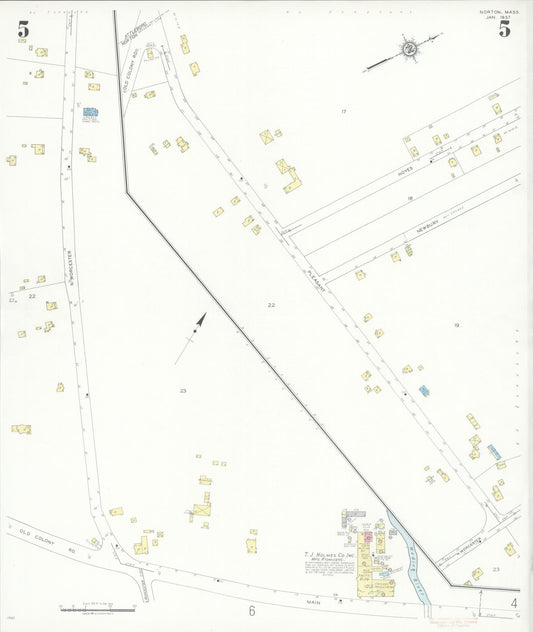 Sanborn Fire Insurance Map from Norton, Bristol County, Massachusetts (1937), Sheet #0005 - Historic Sanborn Fire Insurance Map Print, vintage old map wall art, antique decor, genealogy gift, Massachusetts Massachusetts map