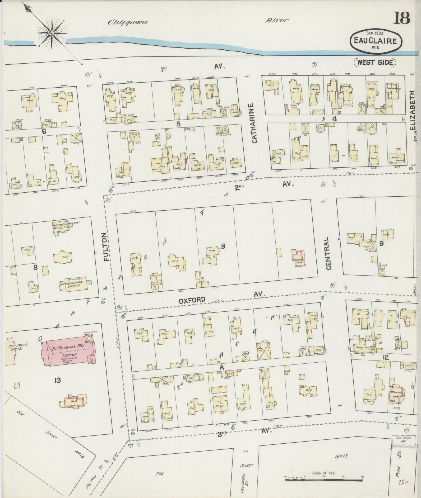 Sanborn Fire Insurance Map from Eau Claire, Eau Claire County, Wisconsin (1889), Sheet #0018 - Complete Map Set gallery image, historic Sanborn map, vintage wall art, Wisconsin Wisconsin