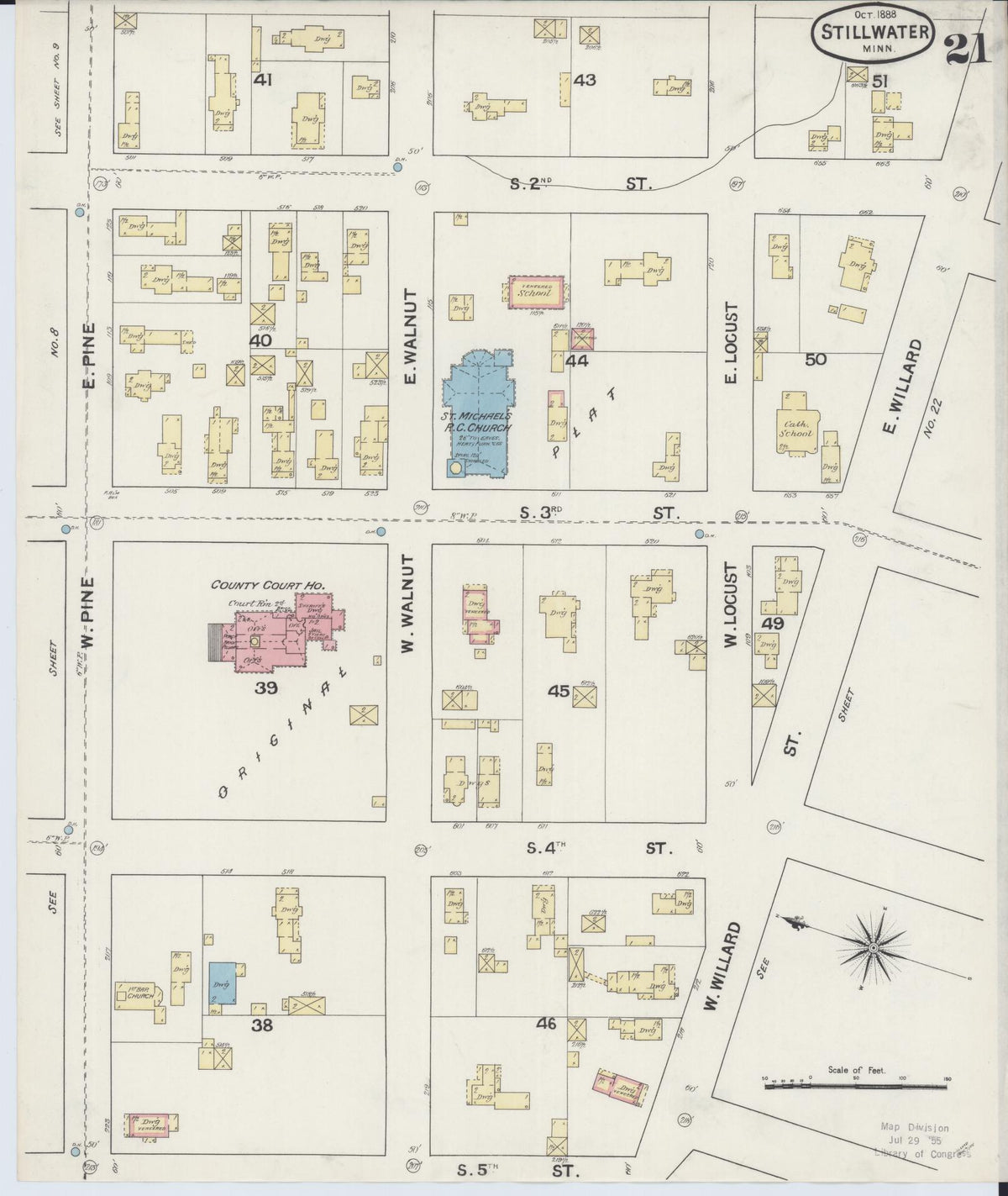 Sanborn Fire Insurance Map from Stillwater, Washington County, Minnesota (1888), Sheet #0021 - Historic Sanborn Fire Insurance Map Print, vintage old map wall art, antique decor, genealogy gift, Minnesota Minnesota map
