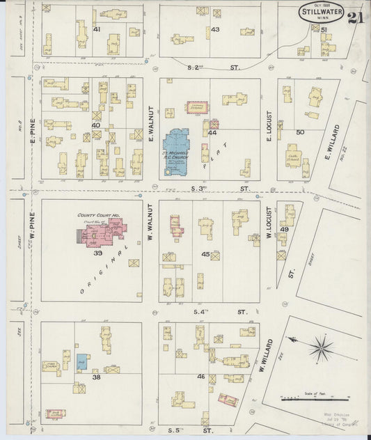 Sanborn Fire Insurance Map from Stillwater, Washington County, Minnesota (1888), Sheet #0021 - Historic Sanborn Fire Insurance Map Print, vintage old map wall art, antique decor, genealogy gift, Minnesota Minnesota map