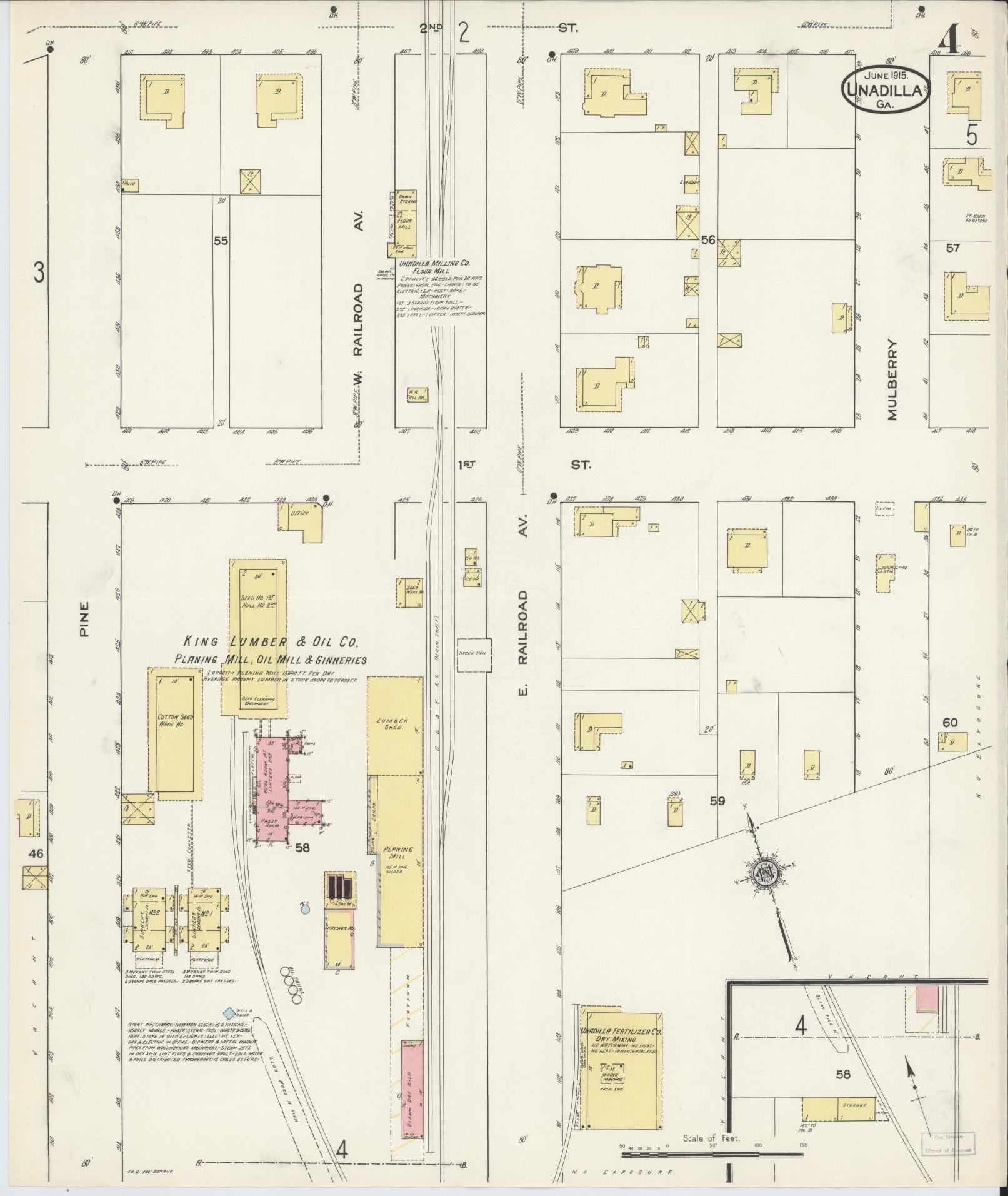 Sanborn Fire Insurance Map from Unadilla, Dooly County, Georgia (1915), Sheet #0004 - Historic Sanborn Fire Insurance Map Print, vintage old map wall art, antique decor, genealogy gift, Georgia Georgia map