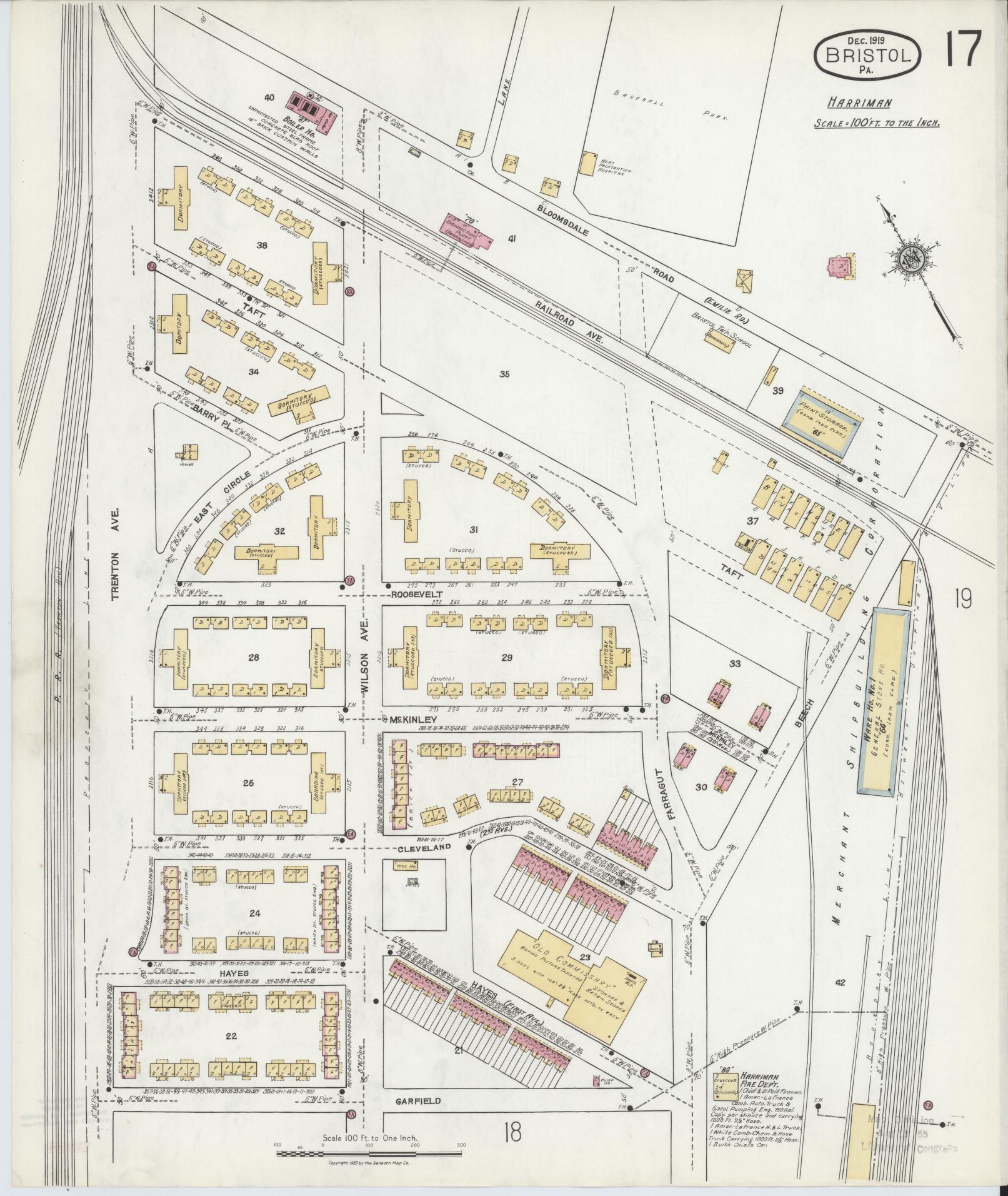 Sanborn Fire Insurance Map from Bristol, Bucks County, Pennsylvania (1927), Sheet #0017 - Historic Sanborn Fire Insurance Map Print, vintage old map wall art, antique decor, genealogy gift, Pennsylvania Pennsylvania map