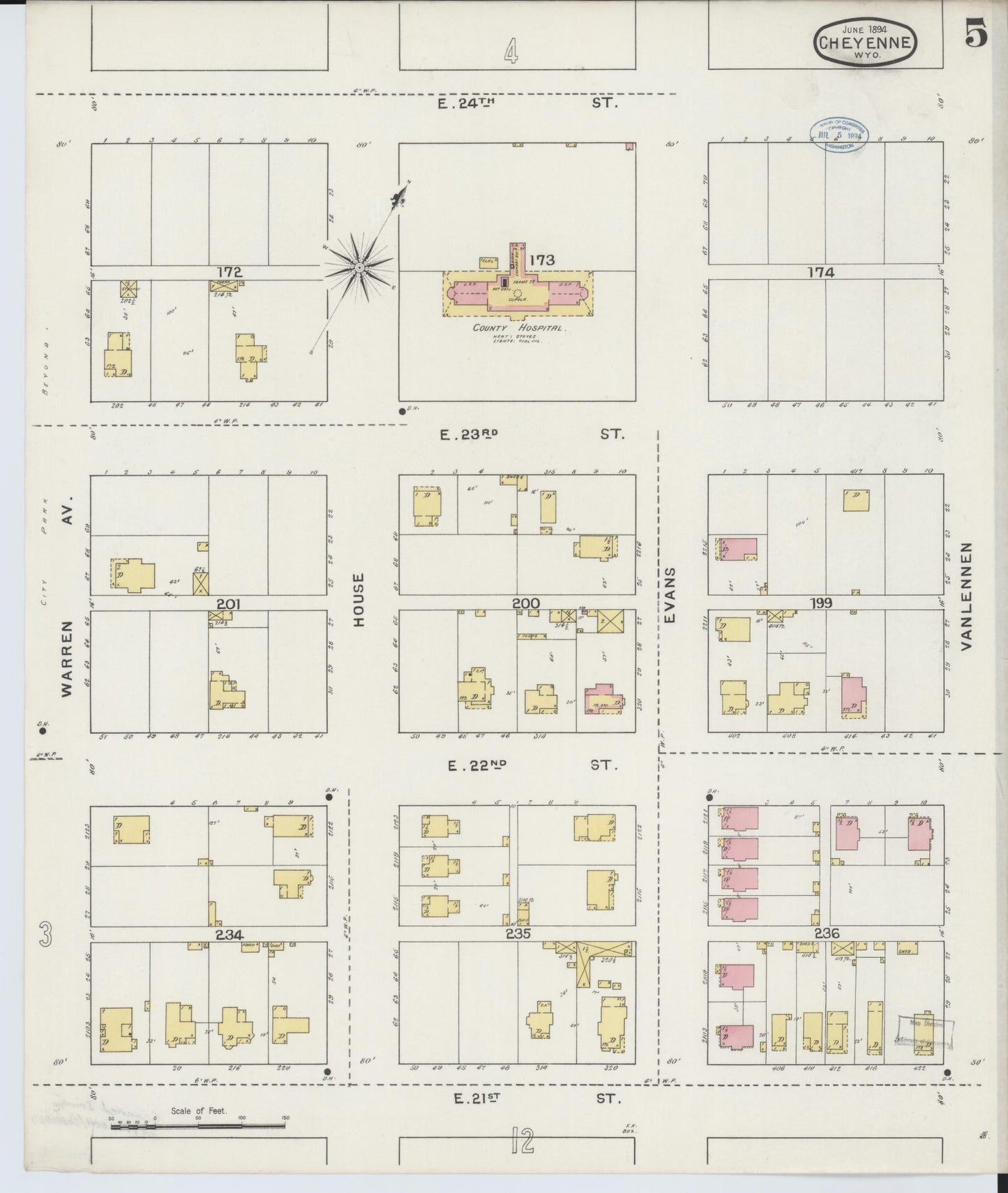 Sanborn Fire Insurance Map from Cheyenne, Laramie County, Wyoming (1894), Sheet #0005 - Complete Map Set gallery image, historic Sanborn map, vintage wall art, Wyoming Wyoming