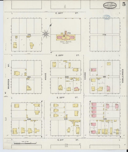 Sanborn Fire Insurance Map from Cheyenne, Laramie County, Wyoming (1894), Sheet #0005 - Complete Map Set gallery image, historic Sanborn map, vintage wall art, Wyoming Wyoming