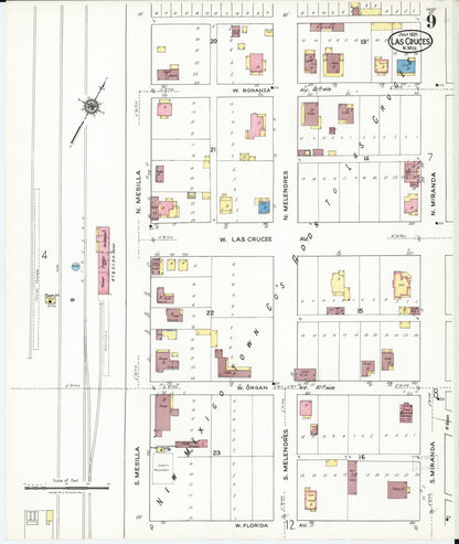 Sanborn Fire Insurance Map from Las Cruces, Dona Ana County, New Mexico (1921), Sheet #0009 - Complete Map Set gallery image, historic Sanborn map, vintage wall art, New Mexico New Mexico