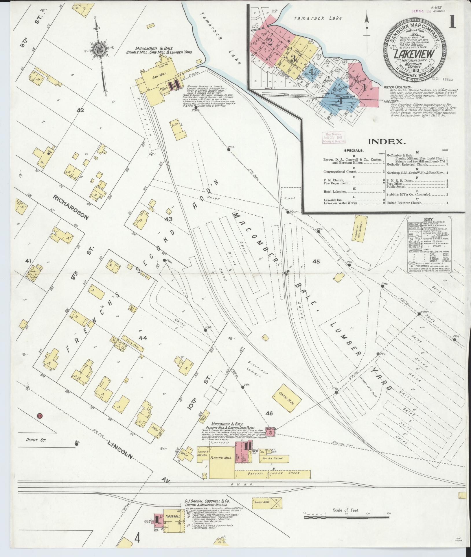 Sanborn Fire Insurance Map from Lakeview, Montcalm County, Michigan (1910), Sheet #0001 - Complete Map Set gallery image, historic Sanborn map, vintage wall art, Michigan Michigan