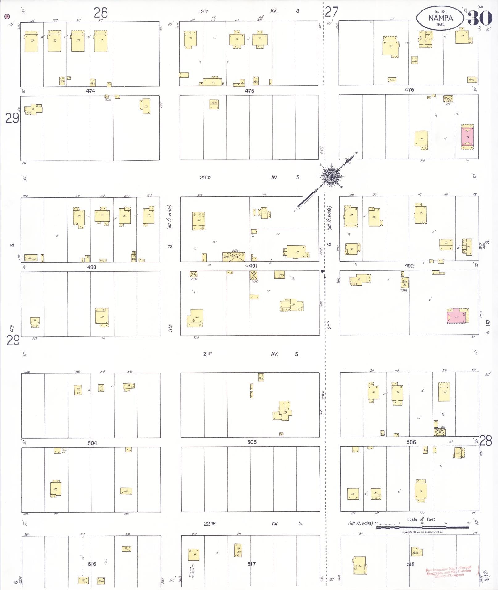 Sanborn Fire Insurance Map from Nampa, Canyon County, Idaho (1921), Sheet #0030 - Complete Map Set gallery image, historic Sanborn map, vintage wall art, Idaho Idaho