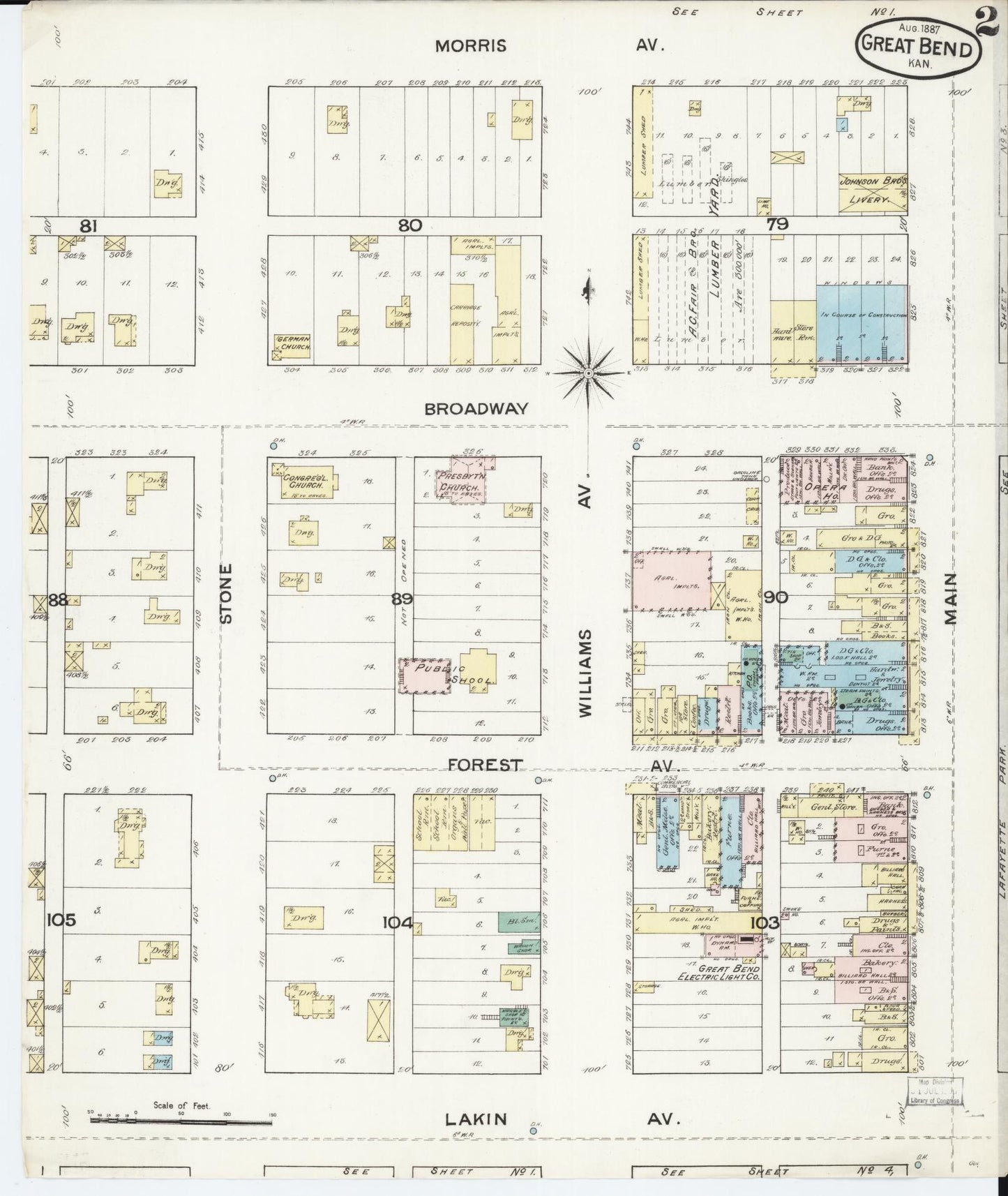 Sanborn Fire Insurance Map from Great Bend, Barton County, Kansas (1887), Sheet #0002 - Historic Sanborn Fire Insurance Map Print, vintage old map wall art, antique decor, genealogy gift, Kansas Kansas map