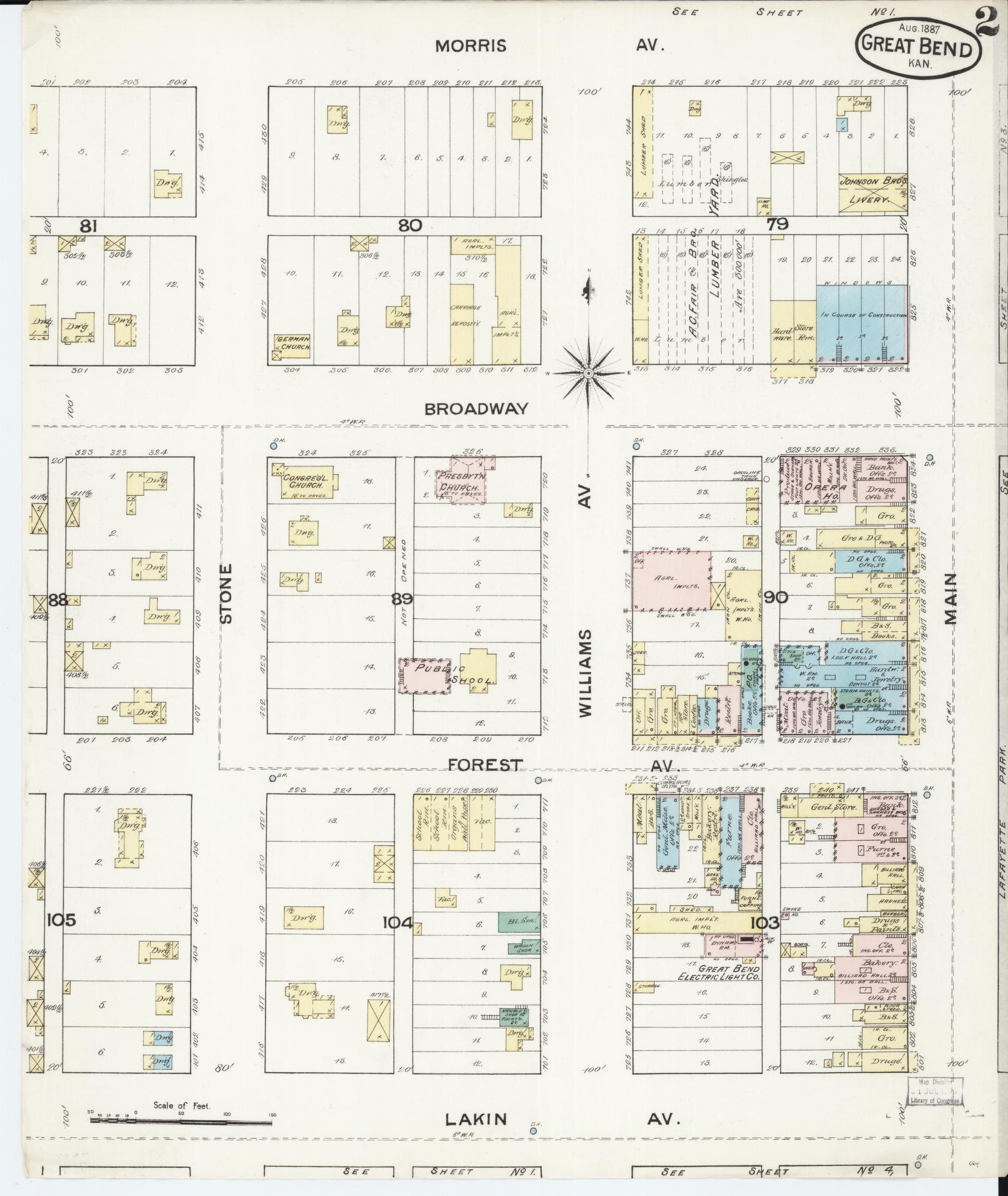 Sanborn Fire Insurance Map from Great Bend, Barton County, Kansas (1887), Sheet #0002 - Historic Sanborn Fire Insurance Map Print, vintage old map wall art, antique decor, genealogy gift, Kansas Kansas map