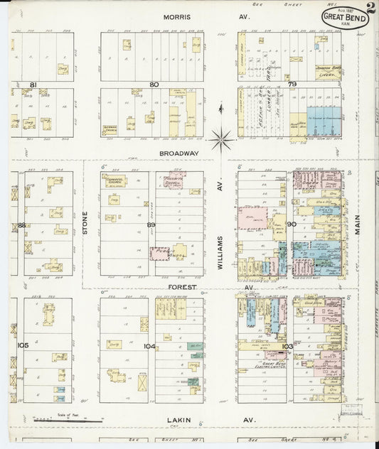 Sanborn Fire Insurance Map from Great Bend, Barton County, Kansas (1887), Sheet #0002 - Historic Sanborn Fire Insurance Map Print, vintage old map wall art, antique decor, genealogy gift, Kansas Kansas map