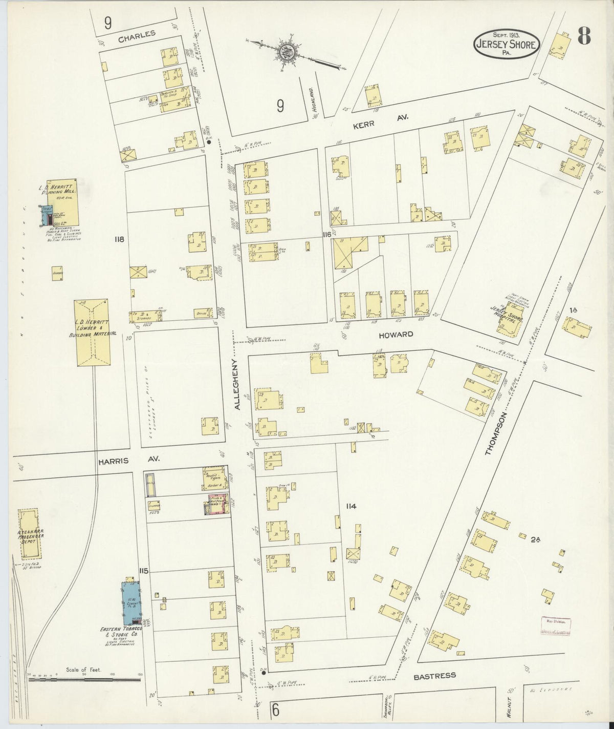 Sanborn Fire Insurance Map from Jersey Shore, Lycoming County, Pennsylvania (1913), Sheet #0008 - Complete Map Set gallery image, historic Sanborn map, vintage wall art, Pennsylvania Pennsylvania