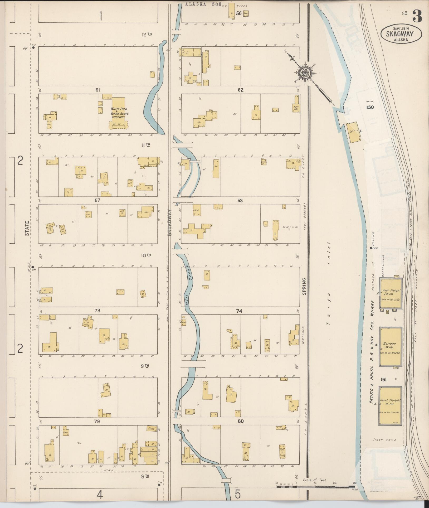 Sanborn Fire Insurance Map from Skagway, Shagway-yakutat Census Division, Alaska (1948), Sheet #0003 - Complete Map Set gallery image, historic Sanborn map, vintage wall art, Alaska Alaska