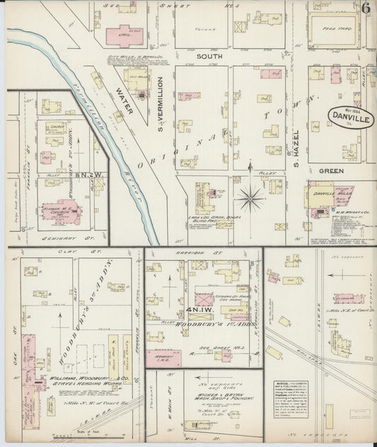 Sanborn Fire Insurance Map from Danville, Vermilion County, Illinois (1884), Sheet #0006 - Historic Sanborn Fire Insurance Map Print, vintage old map wall art, antique decor, genealogy gift, Illinois Illinois map