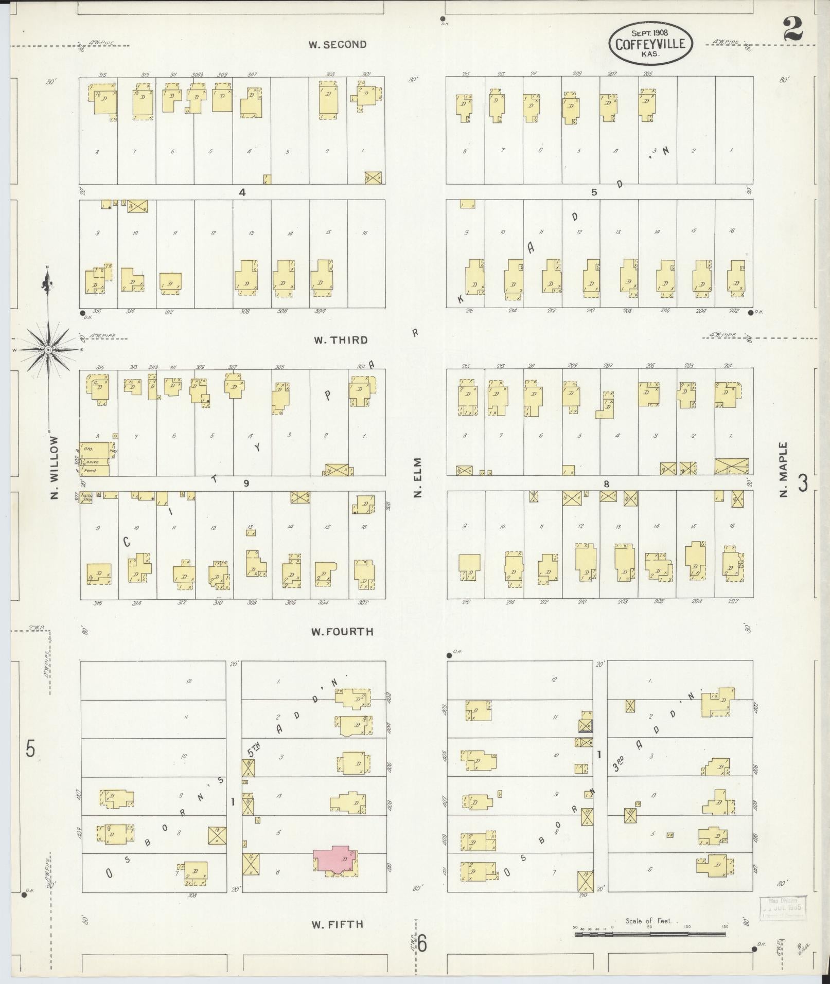 Sanborn Fire Insurance Map from Coffeyville, Montgomery County, Kansas (1908), Sheet #0002 - Historic Sanborn Fire Insurance Map Print, vintage old map wall art, antique decor, genealogy gift, Kansas Kansas map