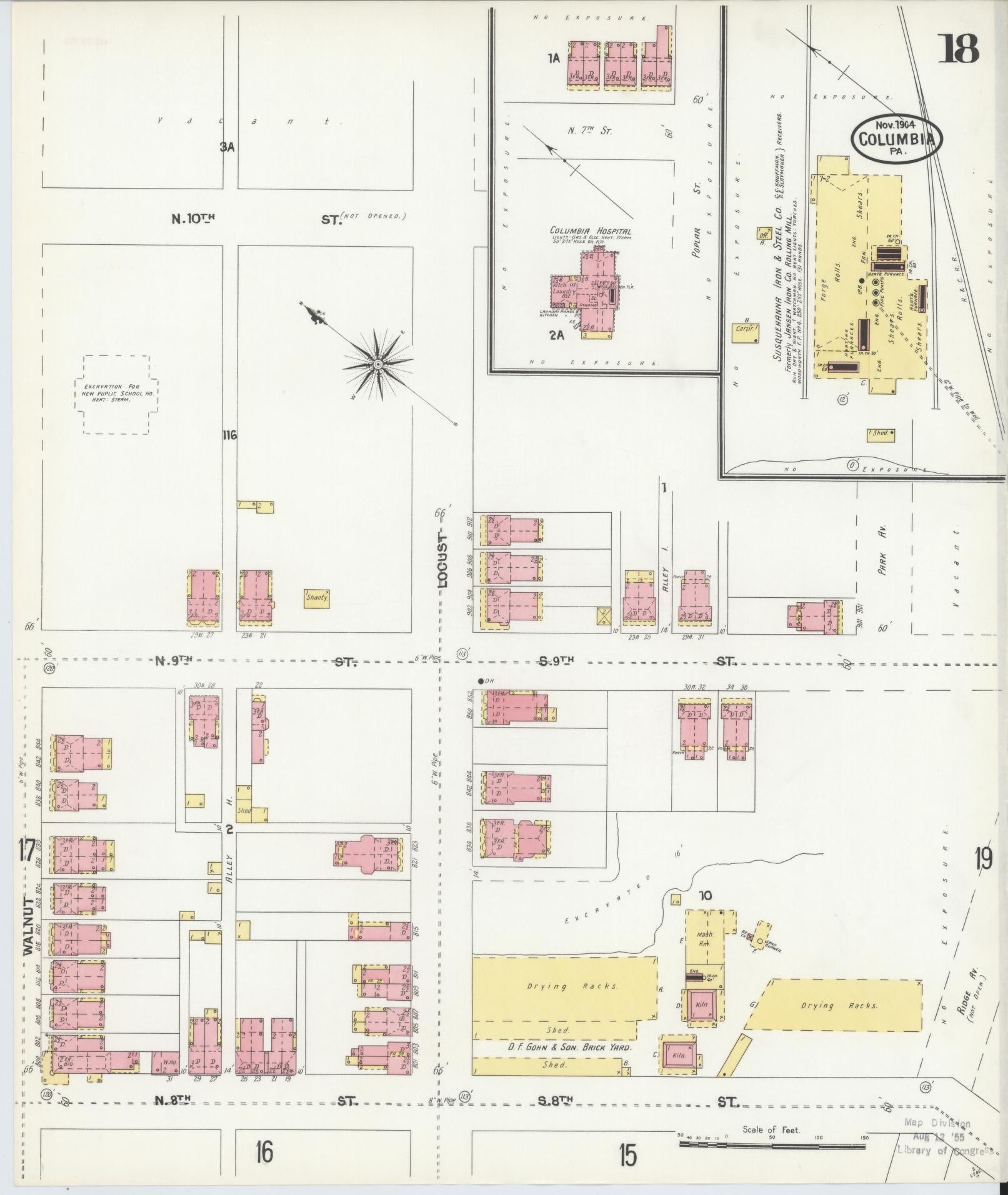 Sanborn Fire Insurance Map from Columbia, Lancaster County, Pennsylvania (1904), Sheet #0018 - Historic Sanborn Fire Insurance Map Print, vintage old map wall art, antique decor, genealogy gift, Pennsylvania Pennsylvania map